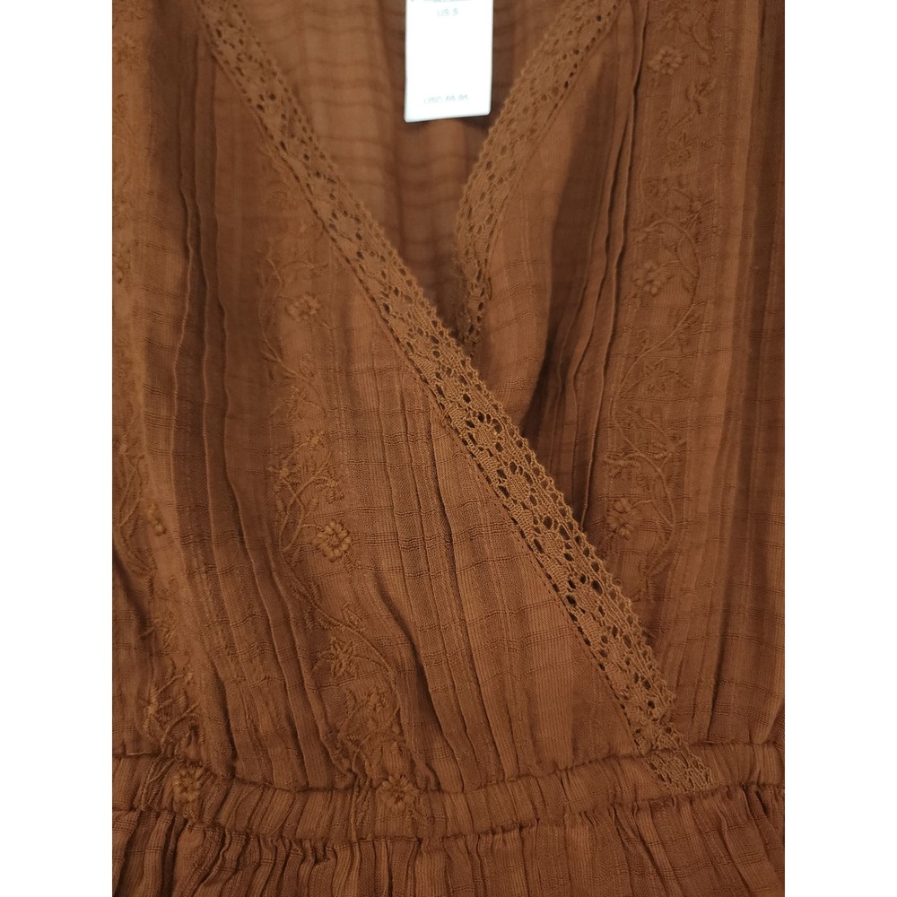 American Eagle MiniDress Women S Rust Brown LaceRuffle Tier Boho Western Peasant - Picture 8 of 9